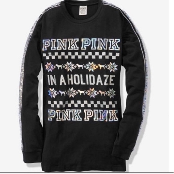 VS PINK Long Sleeve ‘IN A HOLIDAZE’ Campus Tee - Picture 1 of 8